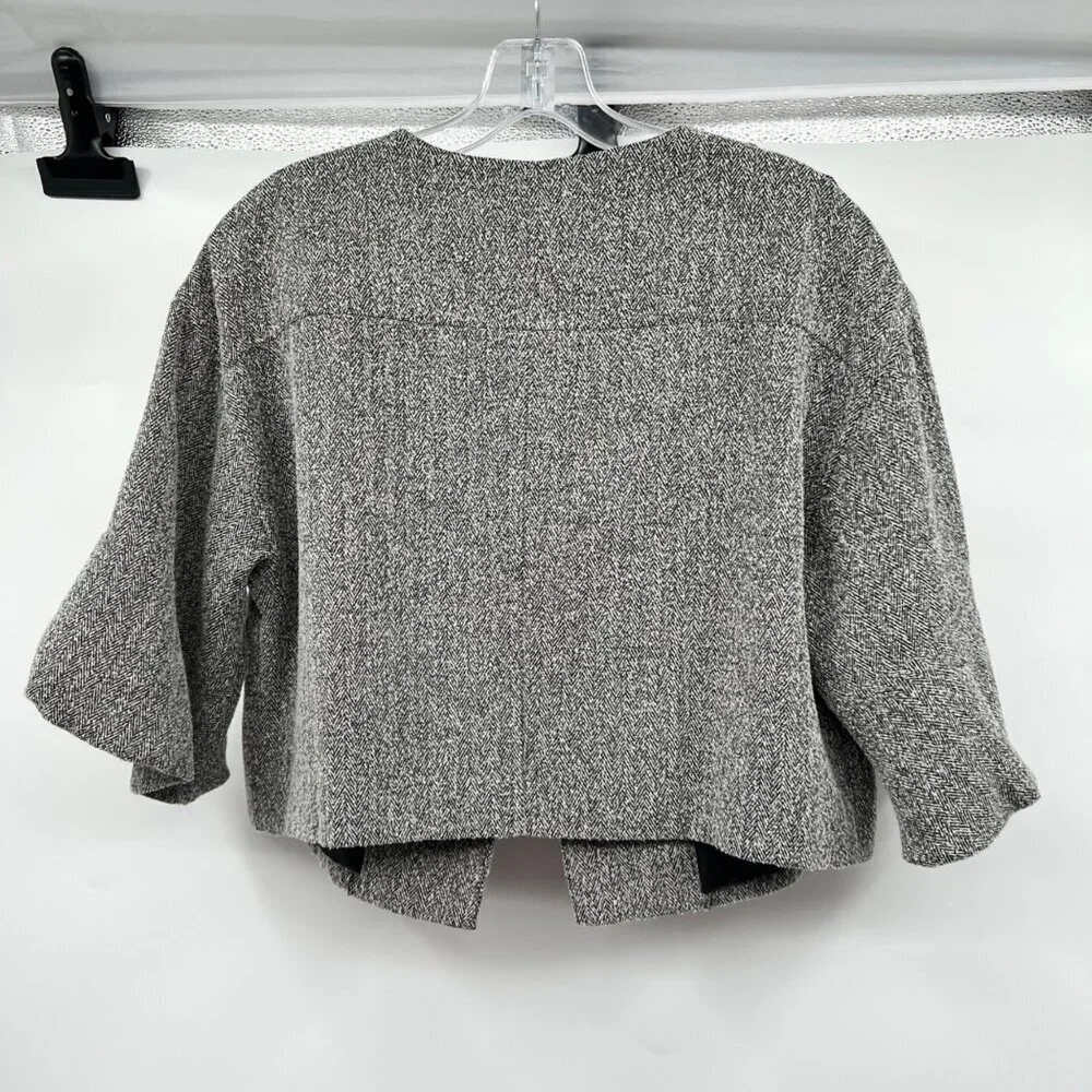 ELLE Womens Cropped Blazer Button Up 3/4 Sleeve Black/Gray Size Large Pockets